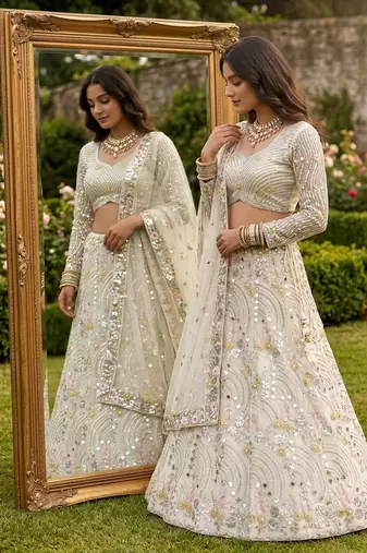 white net embroidered lehenga choli