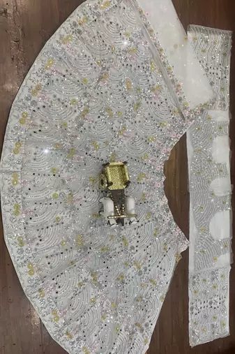 white net embroidered lehenga choli