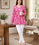 floral printed short kurti for women | cotton blend a-line tunic top