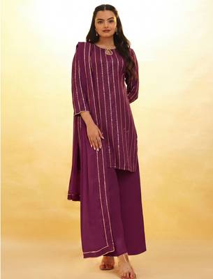 wine georgette sequin palazzo kurta and dupatta 1