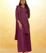 wine georgette sequin palazzo kurta and dupatta