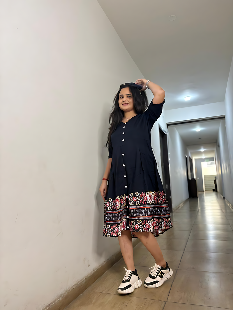 black rayon printed dress