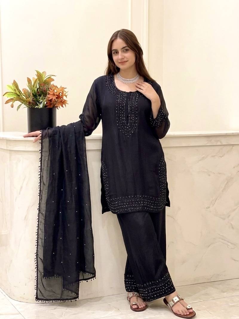 Black Beads Embroidered kurta set