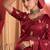 Heavy aari work satin saree for women maroon party wear