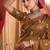 Heavy aari work satin saree for women mustard party wear