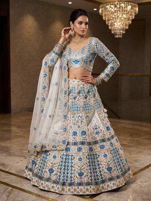 white georgette embroidered lehenga choli  1