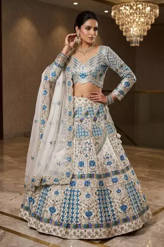 white georgette embroidered lehenga choli 