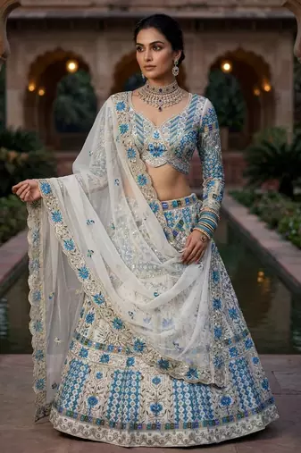 white georgette embroidered lehenga choli 