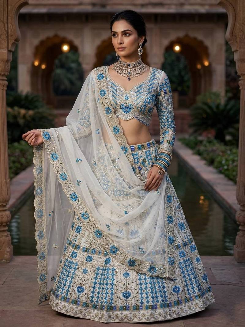 white georgette embroidered lehenga choli 