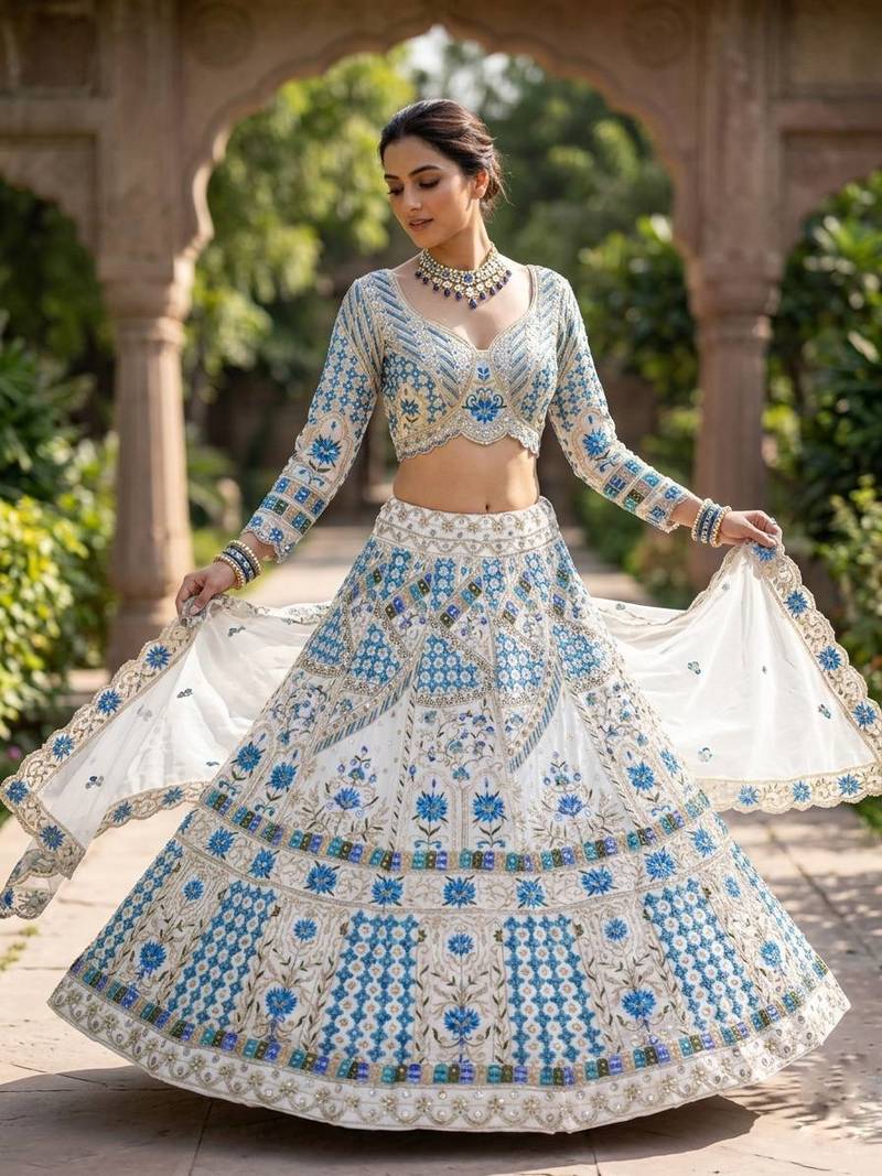 white georgette embroidered lehenga choli 