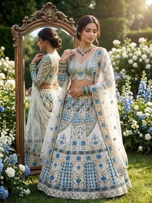 white georgette embroidered lehenga choli  4