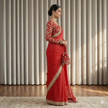 red georgette sequin saree with stitched blouse 2