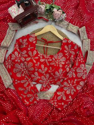 red georgette sequin saree with stitched blouse 3