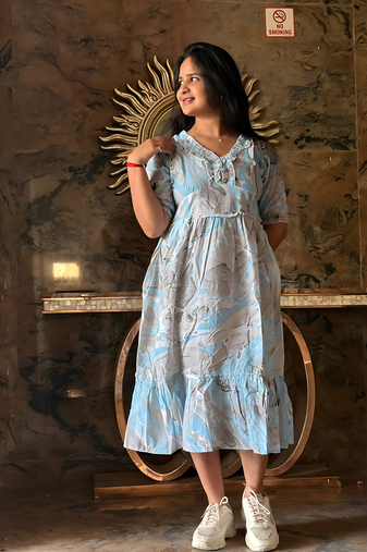 Women's rayon printed designer casual flared dress 