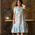 aqua-blue rayon printed dress