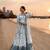 White and Green Faux Georgette Embroidered Gown Set with Organza Silk Dupatta