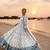 White and Green Faux Georgette Embroidered Gown Set with Organza Silk Dupatta
