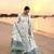 White and Green Faux Georgette Embroidered Gown Set with Organza Silk Dupatta