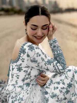 White and Green Faux Georgette Embroidered Gown Set with Organza Silk Dupatta 4