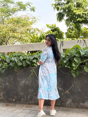Women's rayon printed designer casual flared dress  3