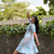 aqua-blue rayon printed dress