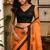 orange black chanderi cotton printed  party wear festive 1 minute ready to wear saree with unstitched blouse piece