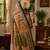cram green chanderi cotton printed  party wear festive 1 minute ready to wear saree with unstitched blouse piece