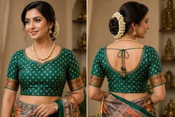 cram green chanderi cotton printed party wear festive 1 minute ready to wear saree with unstitched blouse piece 5