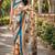 cream turquoise chanderi cotton printed party wear festive 1 minute ready to wear saree with unstitched blouse piece