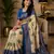 crean blue chanderi cotton printed party wear festive 1 minute ready made saree piece