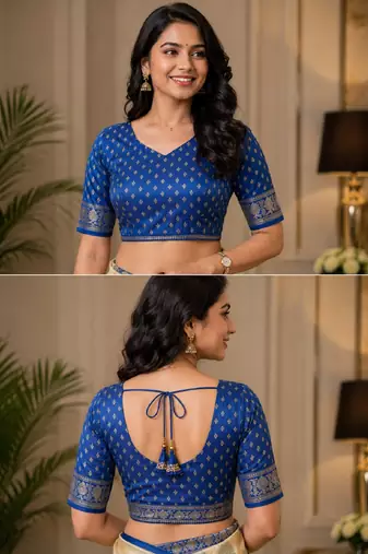 crean blue chanderi cotton printed party wear festive 1 minute ready made saree piece