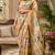 beige chanderi cotton printed  designer party wear festive 1 minute ready to wear saree with unstitched blouse piece