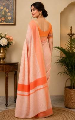 white chanderi cotton printed designer party wear festive 1 minute ready to wear saree with unstitched blouse piece 3