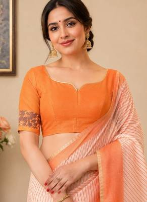 white chanderi cotton printed designer party wear festive 1 minute ready to wear saree with unstitched blouse piece 5