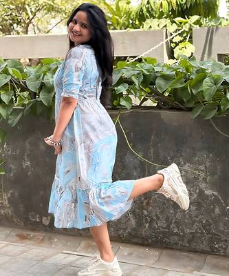 Women's rayon printed designer casual flared dress  5