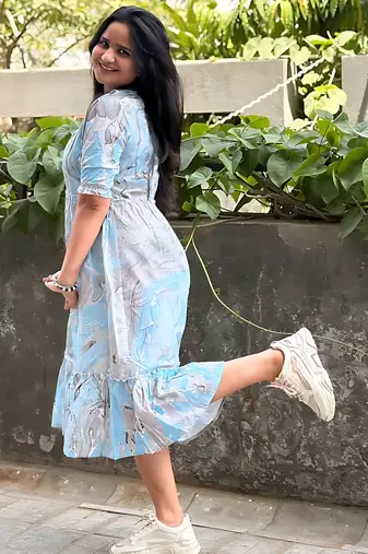Women's rayon printed designer casual flared dress 