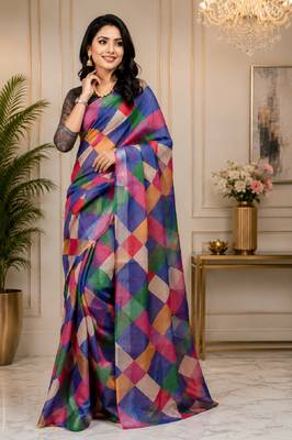 multi color chanderi cotton printed party wear festive 1 minute ready to wear saree with unstitched blouse piece 4
