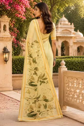 cream green chanderi cotton printed party wear festive 1 minute ready made saree piece