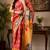 red yellow chanderi cotton printed  party wear festive 1 minute ready to wear saree with unstitched blouse piece