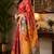 red yellow chanderi cotton printed  party wear festive 1 minute ready to wear saree with unstitched blouse piece