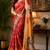 red yellow chanderi cotton printed  party wear festive 1 minute ready to wear saree with unstitched blouse piece