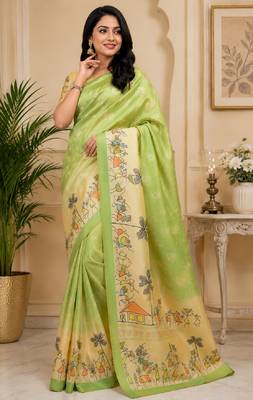 pista chanderi cotton printed designer party wear festive 1 minute ready to wear saree with unstitched blouse piece 1