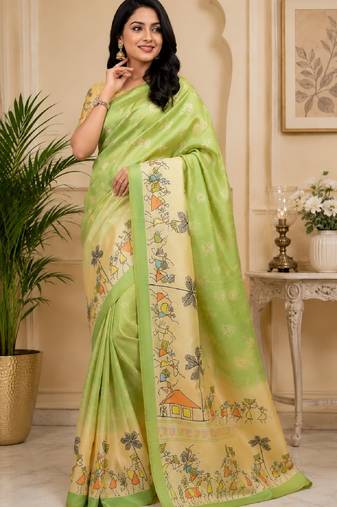 pista chanderi cotton printed designer party wear festive 1 minute ready to wear saree with unstitched blouse piece