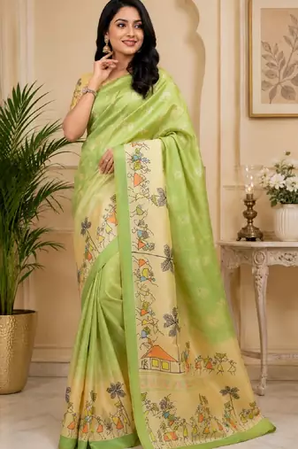 pista chanderi cotton printed  designer party wear festive 1 minute ready to wear saree with unstitched blouse piece