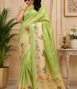 pista chanderi cotton printed  designer party wear festive 1 minute ready to wear saree with unstitched blouse piece