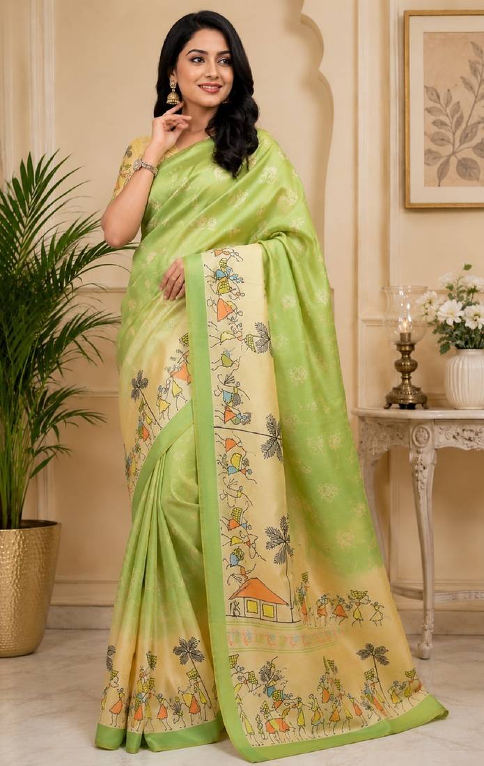 pista chanderi cotton printed  designer party wear festive 1 minute ready to wear saree with unstitched blouse piece