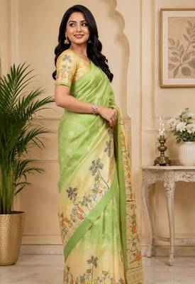 pista chanderi cotton printed designer party wear festive 1 minute ready to wear saree with unstitched blouse piece 4