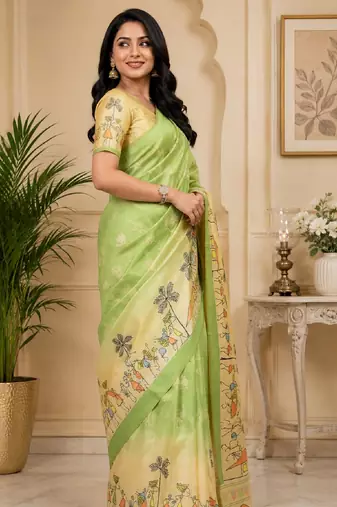 pista chanderi cotton printed designer party wear festive 1 minute ready to wear saree with unstitched blouse piece