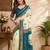 off white turquoise chanderi cotton  party wear festive 1 minute ready to wear saree with unstitched blouse piece