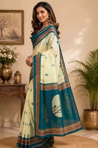 off white turquoise chanderi cotton party wear festive 1 minute ready to wear saree with unstitched blouse piece